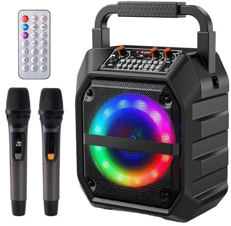 INMOZATA Karaoke Machine 2 Microphones for Adults & Kids, 25W Bluetooth Speaker with 2 Wireless Microphones, Support BT/USB/TF/AUX, Festival & Birthday Gift for Teenagers & Adults In Home Party Travel