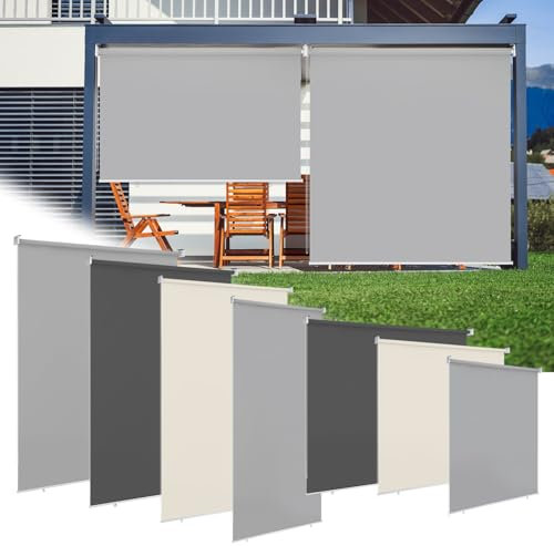 Ollewiellan Tenda da sole verticale 140 x 240 cm, tenda da sole per balcone, tenda a rullo protezione dal vento, tenda laterale,resistente alle intemperie, Grigio Chiaro