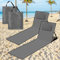 Tubiaz Strandmatte Faltbar 2X, 158CM Strandliege Klappbarer Beachmatte, 5-stufig Verstellbar Rückenlehne, mit Kopfkissen und Staufach, Tragbar Sonnenliege Strand, Liegestuhl für Camping, Grau