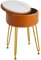 IBUYKE Faux Leder Runde Fußlehne Hocker mit Lagerung Ottoman, Make-up Eitelkeit Stuhl Seitentisch, PU Umkleidetisch Sitz, abnehmbare Abdeckung, goldene Stahlbeine, Hellbraun WBD024J