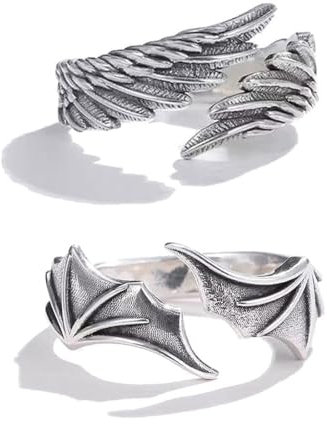 TEOZBLU 2 Stück Offener Ring mit fliegenden Engelsflügeln für Frauen Schutzenge, Hip Hop Punk Partyschmuck