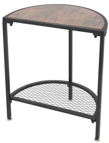 gegeweeret Halbmond Beistelltisch Modern | 2-Etagen Design (Schwarz/Walnuss) | Stahlrohr-Rahmen + Öko-Platte | 50kg Traglast | für Wohnzimmer & Schlafzimmer