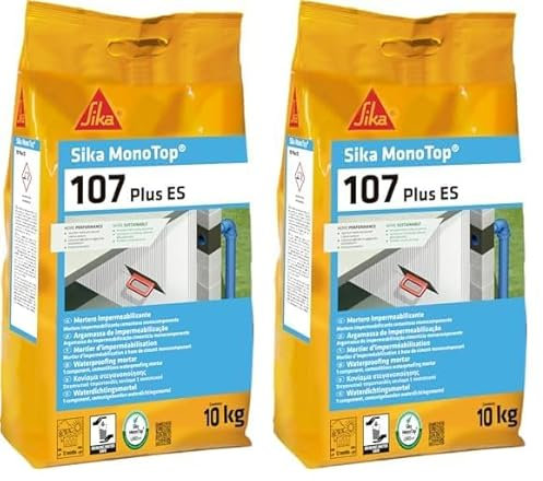 Sika - mortero impermeabilizante - Sika Monotop 107 Plus ES - uso en interior y exterior - hormigón, mortero, piedra y fibrocemento - 10 kg (Paquete de 2)
