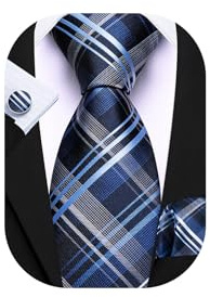 Barry.Wang Men Ties Silk Necktie Set Formal Solid Handkerchief Cufflinks Woven Wedding Business