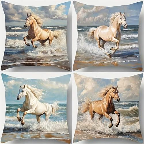 Lituor Juego de 4 Fundas Cojines 65x65 cm Cavallino Rampante Funda de Almohada Decorativa Marina Terciopelo Suave Cojines Cojin Cuadrada para Sala Estar Dormitorio Oficina Decorativos