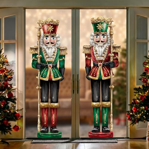 JOLCEEY 4 Stück Weihnachten Fensteraufkleber Nussknacker, Wiederverwendbar Nussknacker Soldat Wandsticker Doppelseitig Glasaufkleber Soldat Fensterbilder für Kinderzimmer Wohnzimmer Party Dekorationen