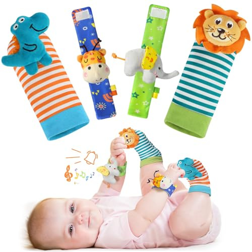 URMYWO Hochet Bébé Chaussettes Et Bracelets, Jouet Bébé 0-9 Mois | Jeux Bébé Doux Et Sans BPA, Sons Et Couleurs Vives Pour Favoriser La Motricité, L'Éveil Visuel Et L'Attention