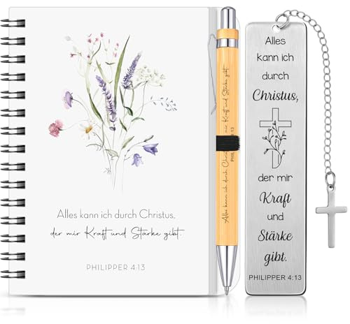 Sinmoe 3 Stück Bibel Geschenke Set Christliches Inspirierende Geschenke | A6 Spirale Notizbuch, Bibel Lesezeichen, Kugelschreiber, Für Kollegen Freunde, Kirchenmitglieder, Andacht, Weihnachten