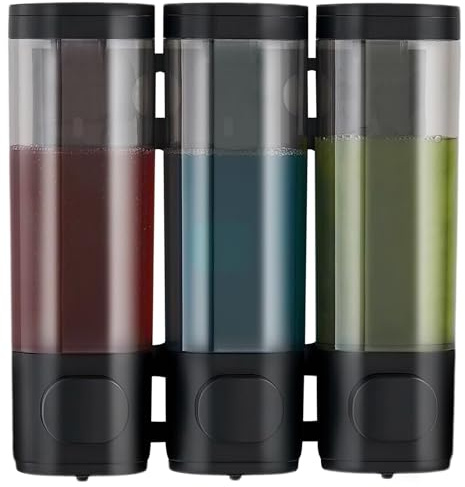 Pollock Seifenspender Wandbefestigung, 300ML*3 Shampoo Conditioner Dispenser, Duschgelspender für Dusche Ohne Bohren, Auslaufsicher, Shampoo Duschgel Spender für Hotel Zuhaus Badezimmer, Schwarz