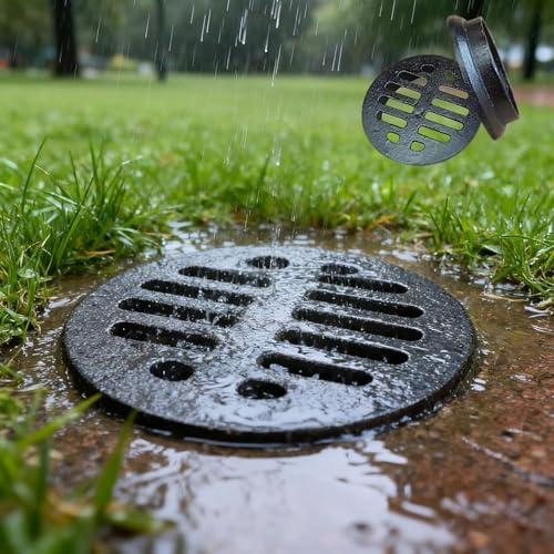 Duradero Cubierta De Drenaje De Hierro Fundido Redondo, Negro Filtro Antiobstrucción Tapa para Drenaje Exterior Baño para Captura Residuos, Coladores De Desagüe De Piso con Rejilla(200mm)