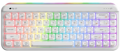 AJAZZ AF68 Wireless Membrane Keyboard, 68% Layout 68-Key Gaming Keyboard, 2.4 GHz/Type-C/BT, RGB Lighting Effects with Integrated Side Light Bar, 4000mAh Battery, Translucent Keycaps, White