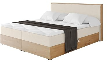 ALTDECOR Boxspringbett mit Matratze und Lattenrost, Topper, Polsterbett mit Bettkasten, Bett mit Stauraum H4-Matratze, Doppelbett, Boxbett - LOLLI9 Hellbeige 200x200