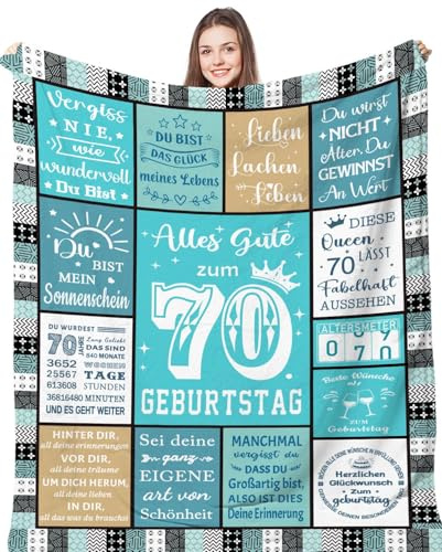 Aeoauter Kuscheldecke Geschenke zum 70 Geburtstag Frau 150 x 200 cm | Geburtstagsgeschenk für Frauen 70. Geburtstag Decke, Personalisierte Deko Geschenk für Sie Damen Schwester Mama Oma Ehefrau
