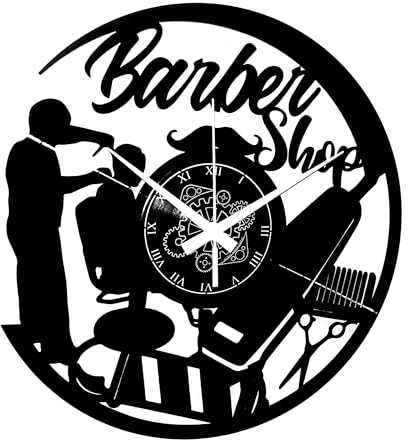 Instant Karma Clocks | Barber Shop ➤ Wanduhr für Friseur | Schönheitssalon | Friseursalon | Ohne Tickgeräusche Vintage Design Geschenkidee (Schwarz B4)