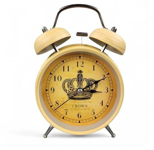 GMMH Retro Analog Wecker, Ohne Ticken, Tischuhr Nachttischuhr Doppelglockenwecker (14-4) Vintage Retro Nostalgie aus Metall, Antik Standuhr Schreibtischuhr Uhr Tischwecker mit Alarm, Weckuhr