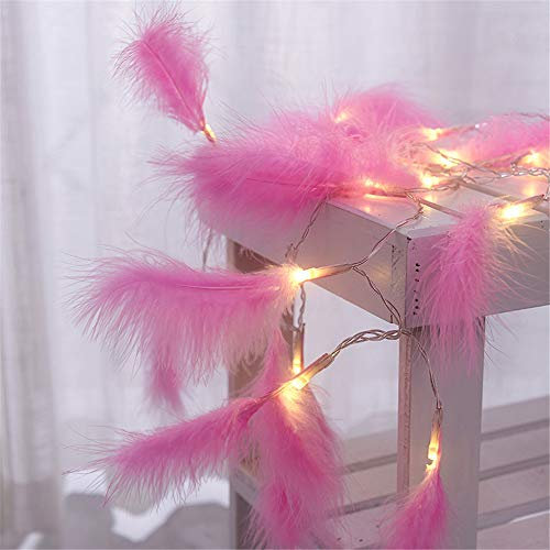 2M 20 Federn mit 20er Micro LED Lichterkette Kupfer Warmweiß mit Batterie Lichterkette für Party Garten Weihnachten Halloween Hochzeit Beleuchtung Deko (Pink)
