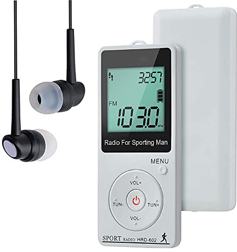 Radio portátil FM de Bolsillo con, Radio de Bolsillo Digital Recargables USB Radios con Auriculares, Podómetro, Temporizador de sueño y Reloj, Auto-búsqueda y Memorización, para Caminar, Trotar
