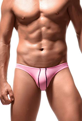 Newsywell Hommes String Soie Glacée Bikinis Mode Micro Tanga Taille Basse Microfibre Bulge Slip sous-Vêtements Rouge Moyen