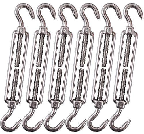 Cozihom, M6 Hook & Hook/C to C Turnbuckle 304 Stainless Steel, Hardware Kit for Wire Rope Tension Heavy Duty, for Sun Shade, Tent Installation, Anti-Rust, 6 Packs