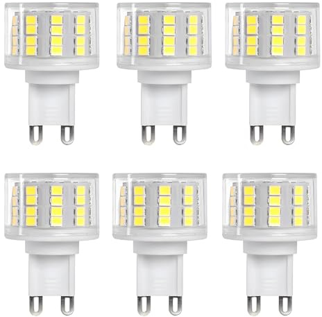 WULUN G9 5W Light Bulbs, Flat Round, 52 LED Chips, 50 Watt Halogen Equivalent, 500 Lumens, 6000K Cold White, 360°Radiation Angle, AC 220-240V, No Flashing, Non Dimmable, Pack of 6