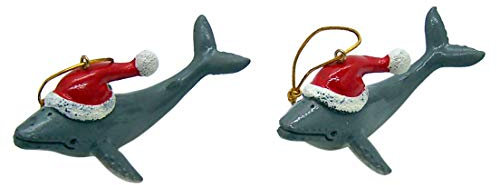 Wal in Nikolausmütze, Christbaumschmuck Weihnachtsdekoration, nautische Hängedekoration, 10,2 cm, 2 Stück