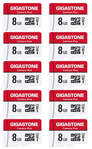 Gigastone Kamera Plus 8GB MicroSDHC Speicherkarte 10er-Pack + SD Adapter, für Action-Kamera und Drohne, Lesegeschwindigkeit bis zu 80MB/s, Full HD-Videoaufnahme, U1 Klasse 10 Micro SD Karte UHS-I
