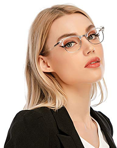 DOOViC Blaulichtfilter Computer Lesebrille 1,0 - Rund/Durchsichtig Metall Halbrahmen Computebrille Brille mit Sestärke für Herren/Damen