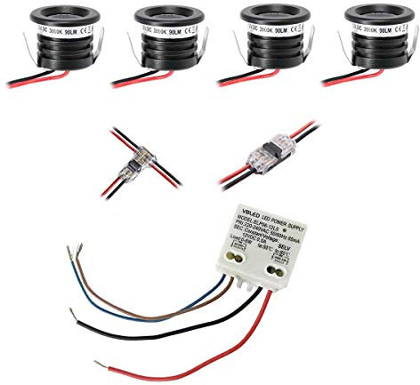 VBLED© 4er KIT VISUM 1W Mini-Einbauspot Mini Spot 12VDC IP65 Warmweiss Inkl. 6W LED Trafo