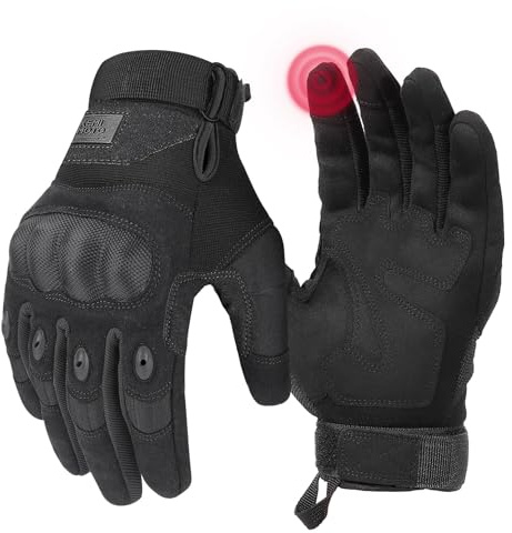 KEMIMOTO Tactical Gloves for Men, Touchscreen Motorcycle Gloves with Hard Shell & Palm Padding for Sports Motorcycle Cycling Tactical Airsoft Paintball Hunting Hiking Camping Climbing (Black,Medium)