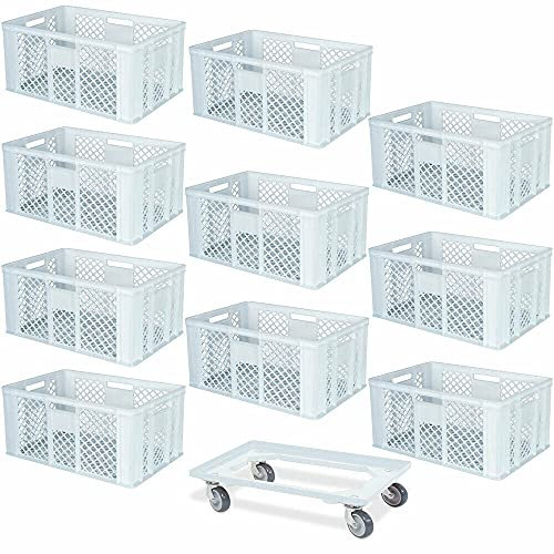 BRB 10er SPAR-Set Euro-Stapelbehälter PLUS Transportroller, 600x400x320 mm Industriequalität lebensmittelecht weiß