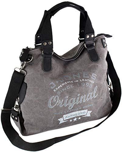 JENNIFER JONES - Große Damen Handtasche aus Canvas und Echtleder - Vintage Look - Casual Schultertasche - Umhängetasche