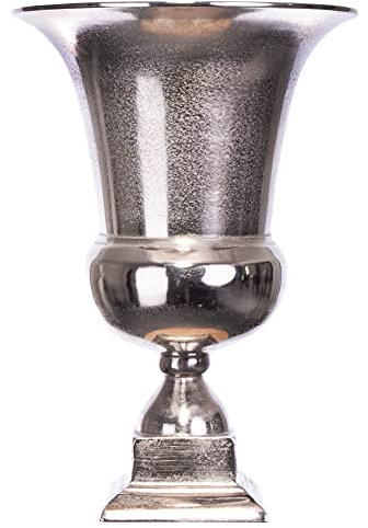Brandsseller Dekovase aus Aluminium | 32,0 cm hoch (Öffnung: Ø 24 cm) | Pokal | Silber