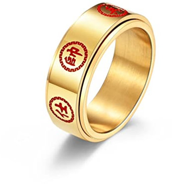 Whoiy Edelstahl Ring Damen Breit, Anxiety Ring Rotes Gold Drehbarer Spinner-Ring für Chinesisches Schach für Frauen 54 (17.2) Kostenlos Gravieren