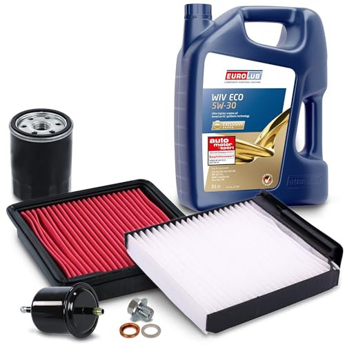 BESTPRICE Inspektionspaket Filterset mit 1x Ölfilter, 1x Kraftstofffilter, 1x Luftfilter, 1x Innenraumfilter (Aktivkohle), 1x Motoröl 5W-30 5 l, Kompatibel mit NISSAN MICRA III (K12)
