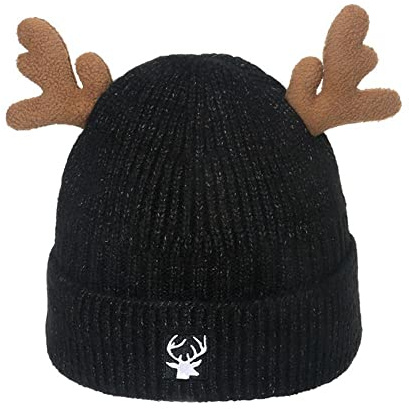 Aeromdale Weihnachtsmütze Elch mit Geweih Winter Strickmütze Unisex Lustige Urlaubsmütze für Frauen Neujahrsparty - 1 Stück