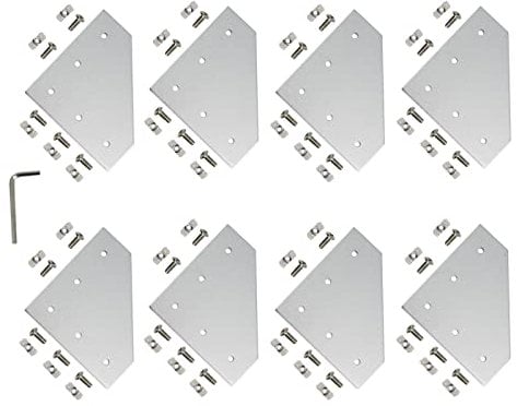 Zeberoxyz 8 STÜCKE Silber L Form Eckhalterplatte mit Schrauben und T-Muttern, 5-Loch 90 Grad Joint Board Platte für 4040 Serie Aluminiumprofil 3D Druckerrahmen (4040 Serie Silber-L mit Mutter)