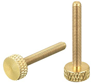 sourcing map 2Pcs Laiton Bouton Moleté Vis, M3x25mm Plat Poignée Boulon Boutons Attaches pour Électronique, Mécanique