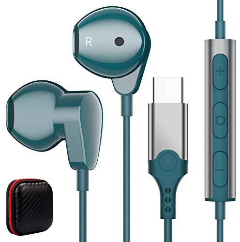 USB C Headphones for iPhone 16 16e 15 Pro Max, Type C Earphones In Ear for Samsung S25 A16 S24 A55 A35 S23 FE A53 A54 A34 S21 Wired Earbud C Port Headset with Mic for Google 9 XL 8a Pro 7 Blue
