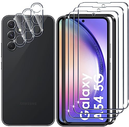 Lutree Protector de Pantalla para Samsung Galaxy A54 5G Cristal Templado con Protector de Lente de Cámara 【3+3 Piezas】,Dureza 9H Anti-Arañazos Libre de Burbujas Fácil de Instalar Cristal Templado