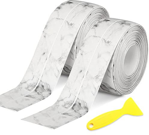 2 Rollen Selbstklebende Dichtband, Wasserdichtes Schimmelfest Dichtungsband Dusche, PVC Dichtungsstreifen mit Rakel, Fugendichtungsband Wannendichtband für Küche,Badezimmer, Toilette, Wandecke