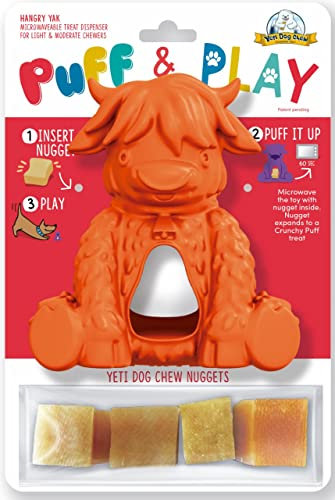 Yeti Puff and Play Dog Toy Interactive Nuggets Treats Dispenser Puzzle, Fun Stimulating Chew Toy for Teething, Behavior Training, Anxiety Calming, for Light to Moderate Chewers (Orange, Yak)