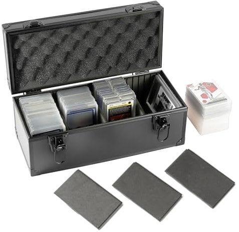Azamou Toploaders Aufbewahrungsbox für 7,6 x 10,2 cm 35pt starre Karten, Sammelkarten, Sportkarten, abgestufte Karten, mit 3 Schwamm-Trennwänden (für 300 Toploader), auch kompatibel mit PSA BGS FGS