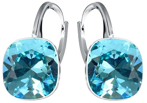 Damen Hängen Ohrringe Silber 925 mit Marken Kristalle Zirkonia - Schmuck Echt Silberne Hängende Ohrhanger für Frauen und Mädchen - Hängeohrringe Ideal Geschenk (Turkus)