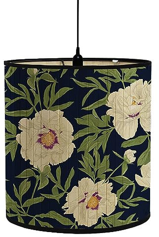 FANSU Abat-Jour en Tissu Classique Tambour Abat-jour, Fleurs Imprimé Remplacement Abat, Jour Fait à la Main, pour Lampe de Table Suspension Lampe de Chevet Lampadaire (Fleurs blanches,30x30x30cm)