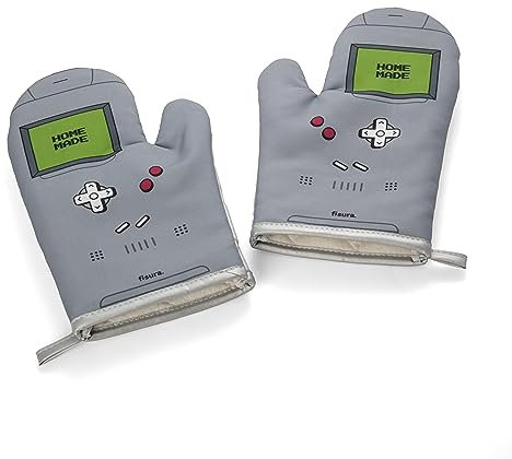 FISURA - Ofenhandschuhe mit Ofenstempel. Original Backofenhandschuhe. Lustige Ofenhandschuhe aus Baumwolle.14 x 30. Baumwolle und Polyester (Gamer, grau)