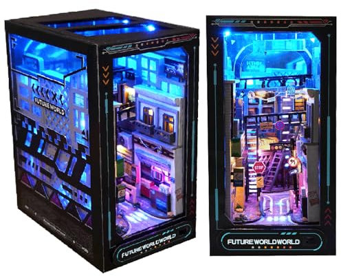 Spilay DIY Book Nook Kit, DIY Dollhouse Booknook Bookshelf Insert Decor Alley, Bookends Model Build-Creativity Kit with LED Light for Teens and Adults Birthday TC36
