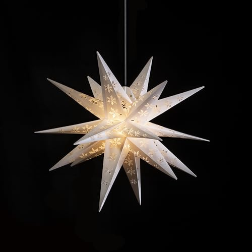 Sterntaler Dekostern | Weihnachtsstern mit Schneeflocken Design | Faltstern | Weiß | 55cm | Außen | Glühbirne | Netzstecker