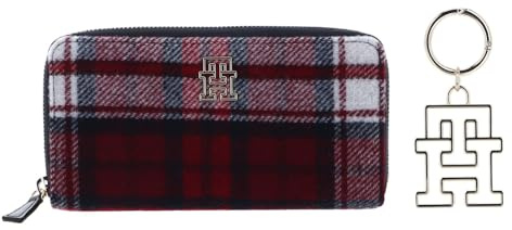 Tommy Hilfiger Schlüsselanhänger Geldbörse SPWW Giftpack Large Zip Around With Logo Charm Check rot