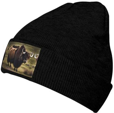 YYHHAOFA Mighty Highland Yak-Muster, schwarz, warm, Strickmütze, Mütze, Kappe: weich, gute Elastizität, geeignet für Outdoor-Sportarten, Schwarz , One size