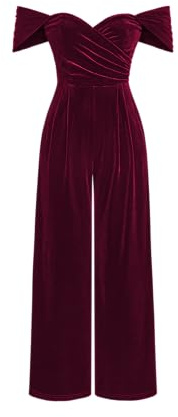 CIDER Jumpsuits For Women Velvet Jumpsuit Off Shoulder Ruched Wide Leg Trousers Party Cocktail Jumpsuit